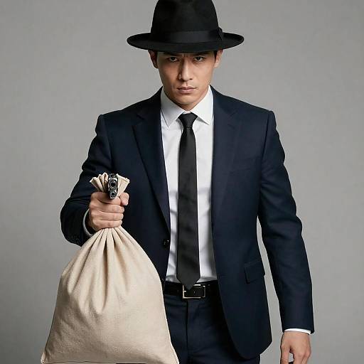 Mysterious Man in Blue Suit Portrait