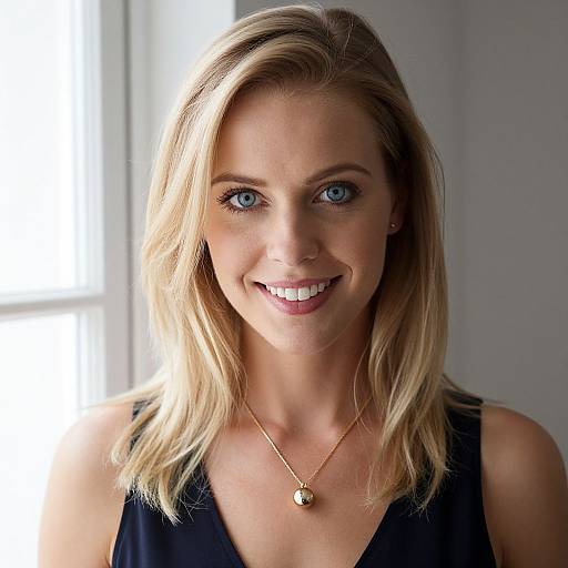 Blonde Woman with Blue Eyes Indoors