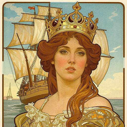 Regal Woman with Sailing Ship