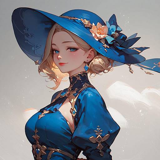 Smiling Shiina Mayuri in Blue Dress