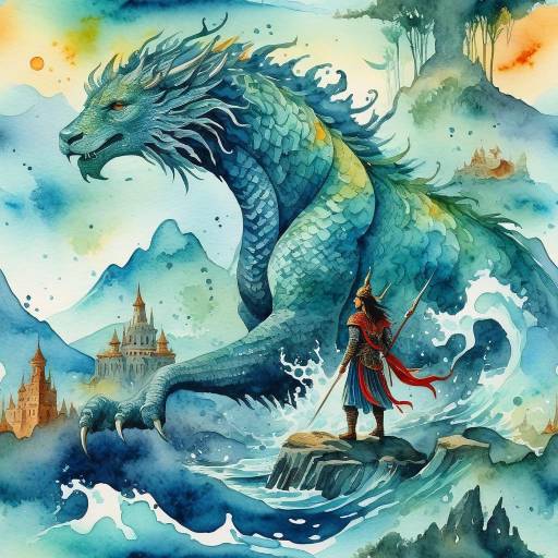 Enchanting Watercolor of Legends and Heroes