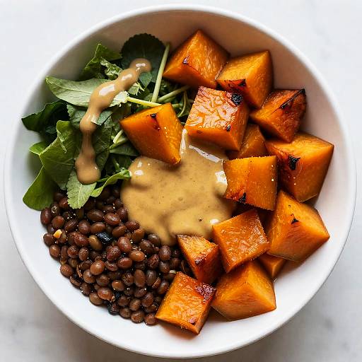 Macro Overhead Warm Lentil Pumpkin Bowl