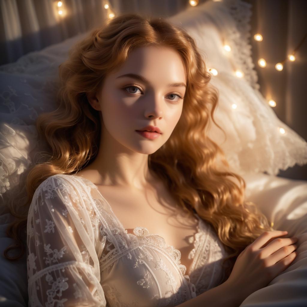 Charming Young Woman in Dreamy Night Setting