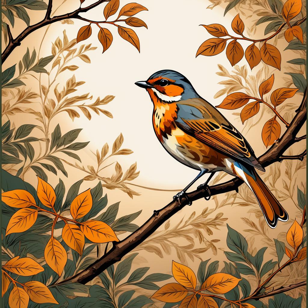 Botanical Bird Illustration in Warm Tones