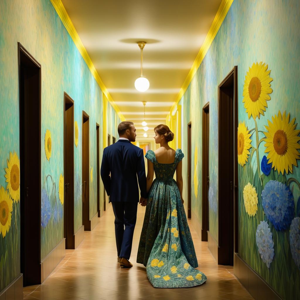 Van Gogh-Inspired Corridor with Couple