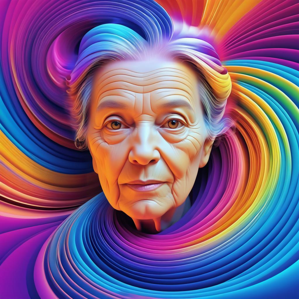 Elderly Woman's Face in Colorful 3D Design