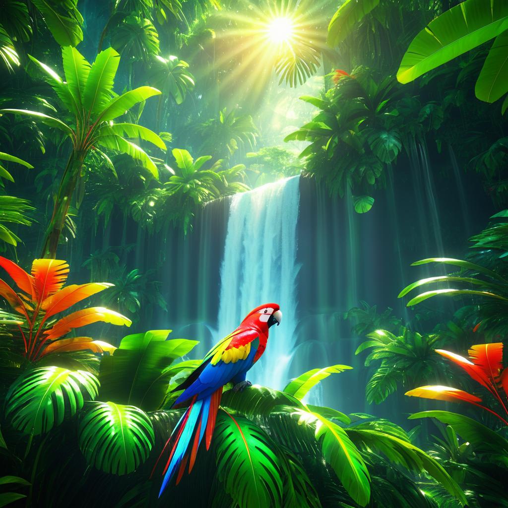 Vivid Parrot in Tropical Paradise Scene