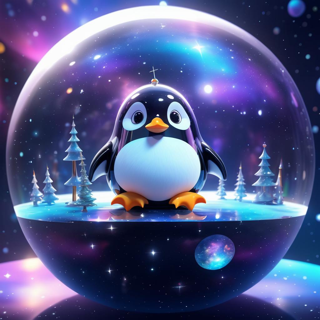 Adorable Galactic Penguin in Space Sphere