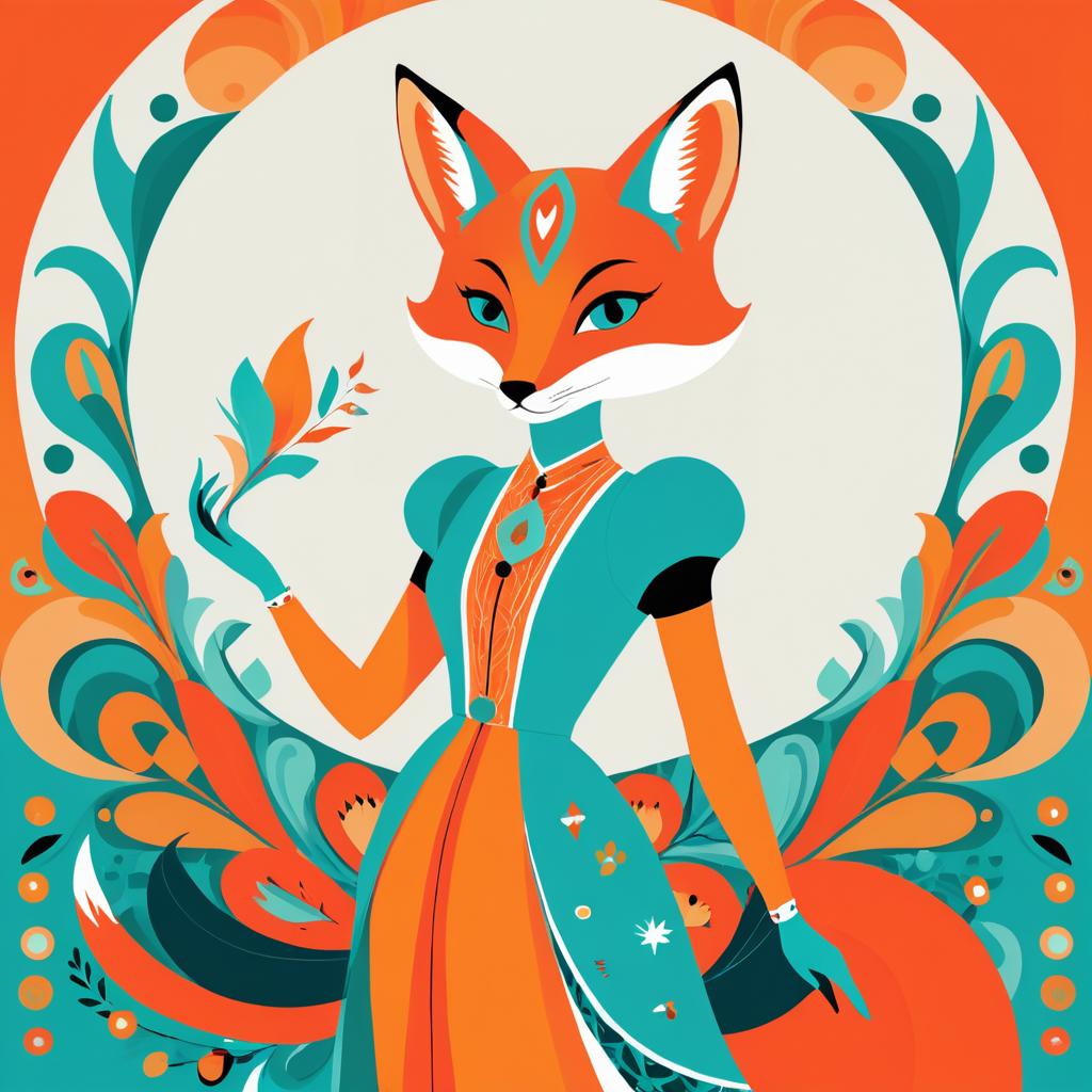 Colorful Fox Art Print Doodle Design