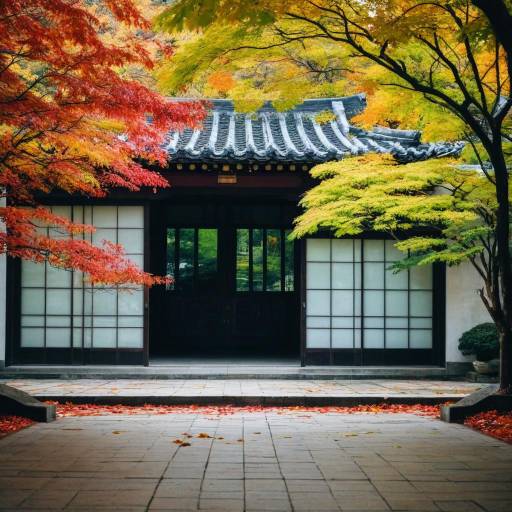 Serene Autumn Landscape with East Asian Architecture