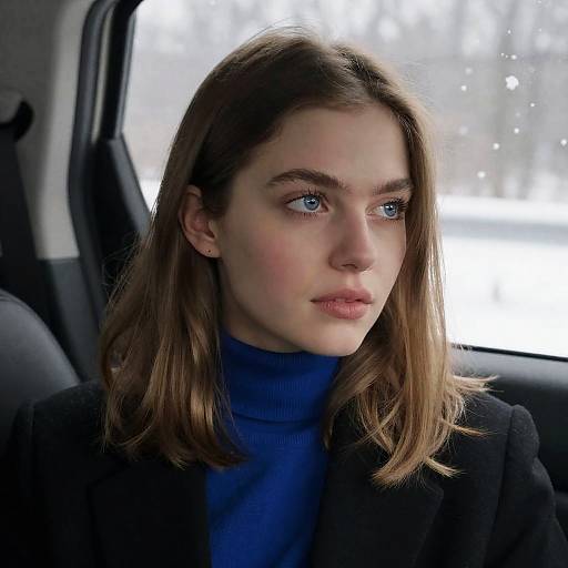 Young Woman in Snowy Car Portrait