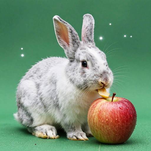 Fluffy Rabbit Nibbling Dewy Apple