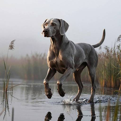 Weimaraner in Misty Wetland Action
