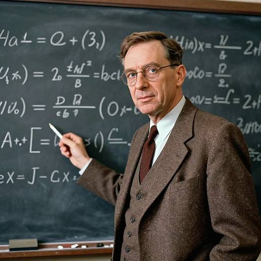 Mid-Century Scientist at Chalkboard