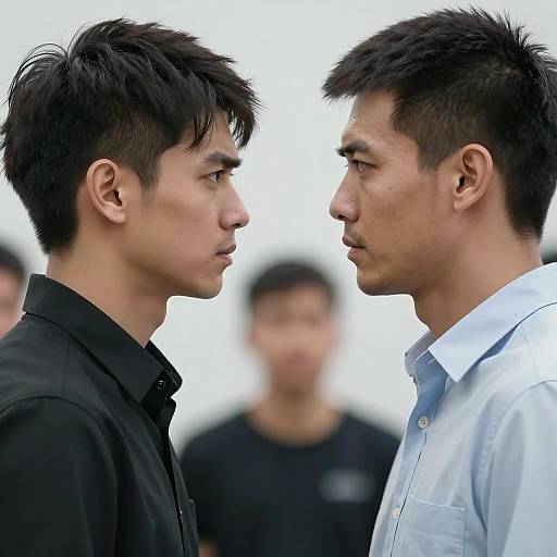 Two Men Facing Off Intense Close-Up