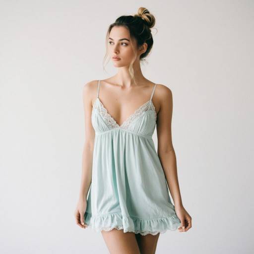 Poised Model in Pastel Lingerie Nightgown