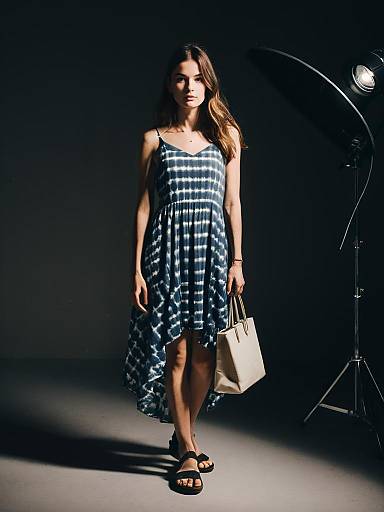 Woman in Tie-Dye Handkerchief-Hem Dress