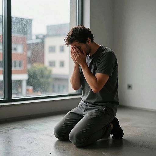 Man Praying in Minimalist Room