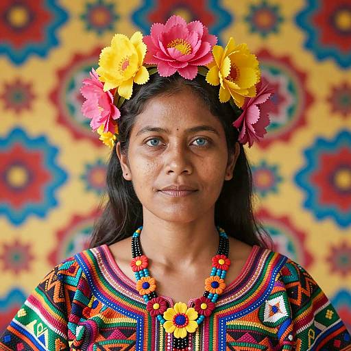 Colorful Portrait of Woman in Floral Dress
