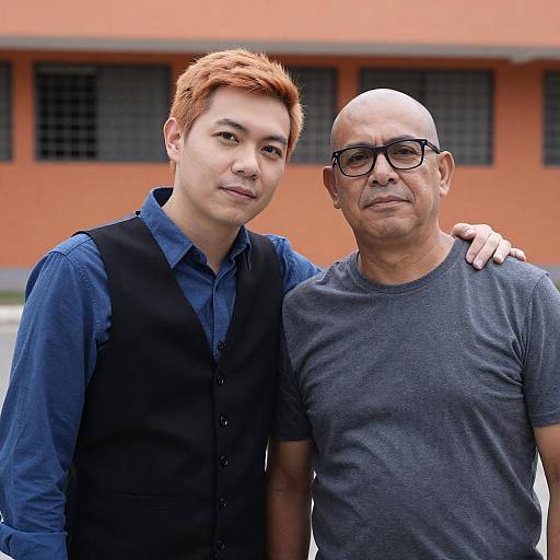 Two Men Standing Together Outdoors