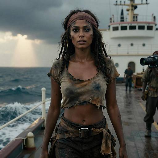Somali Woman Pirate on Cargo Ship Deck