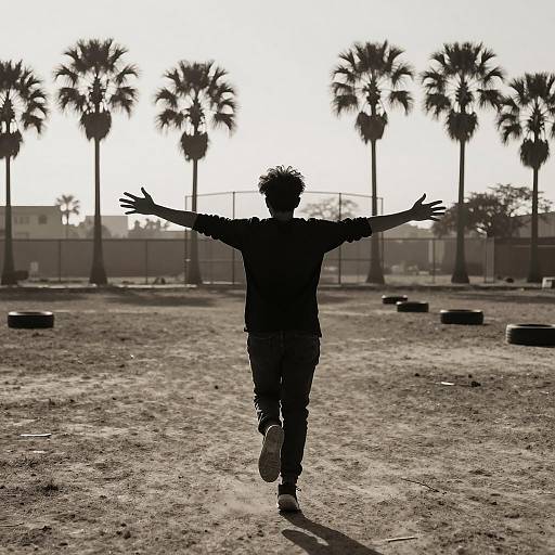 Silhouetted Runner Amidst Scenic Palm Trees