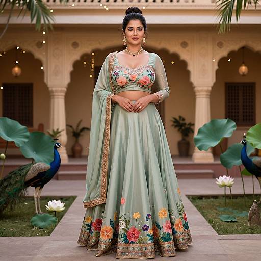 Confident Woman in Floral Ghagra