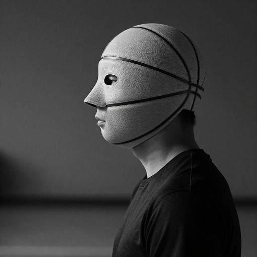 Textured Basketball-Mask Profile High-Contrast Portrait