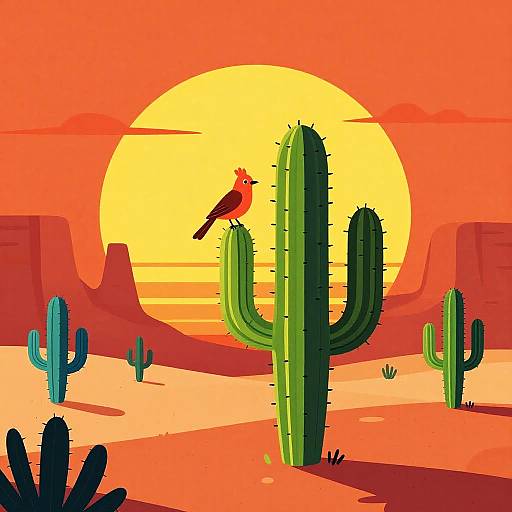 Vibrant Desert Scene with Birds