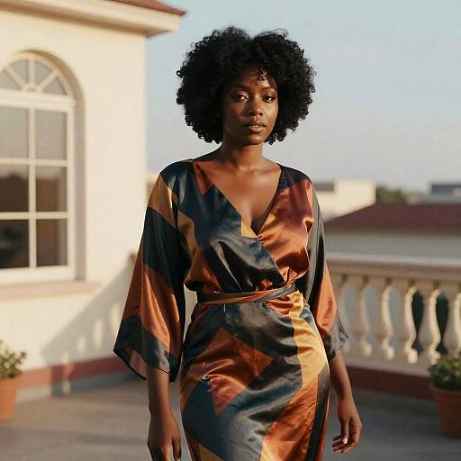 Sunlit Rooftop: Afro Muse in Silk