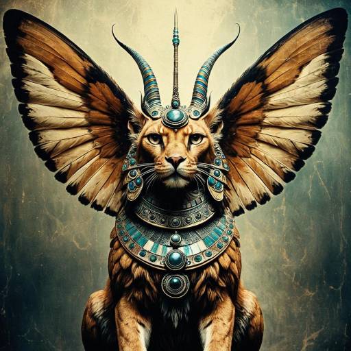 Mythical Lion with Butterfly Wings and Ornate Jewelry
