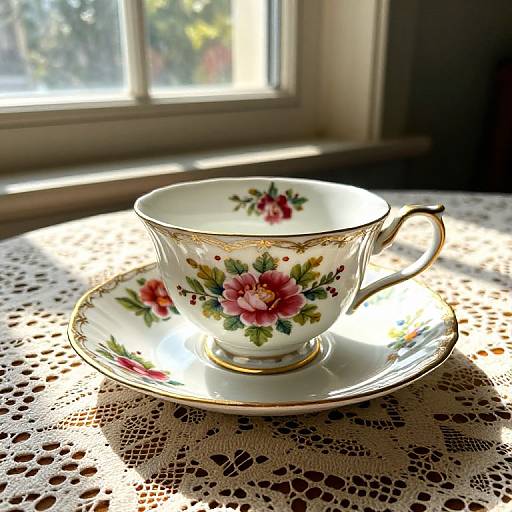 Vintage Porcelain Tea Cup Scene