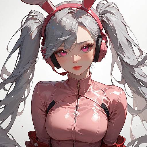 Anime Girl in Pink Latex Bodysuit