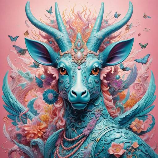 Surreal Pastel Explosion with Mythical Creature