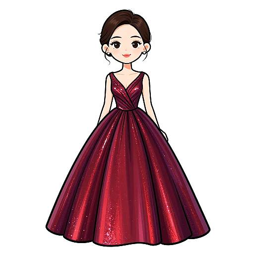 Elegant Woman in Red Metallic Gown