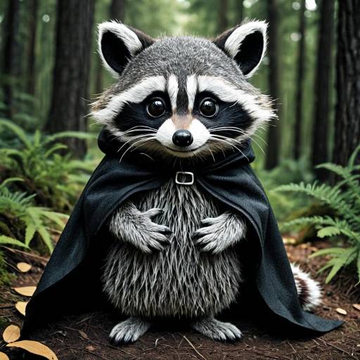 Wise Raccoon in Cloak in Forest