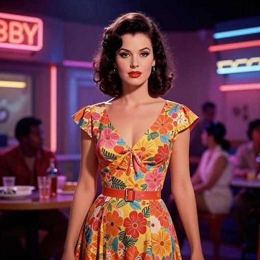 80s Inspired Neon Floral Portrait