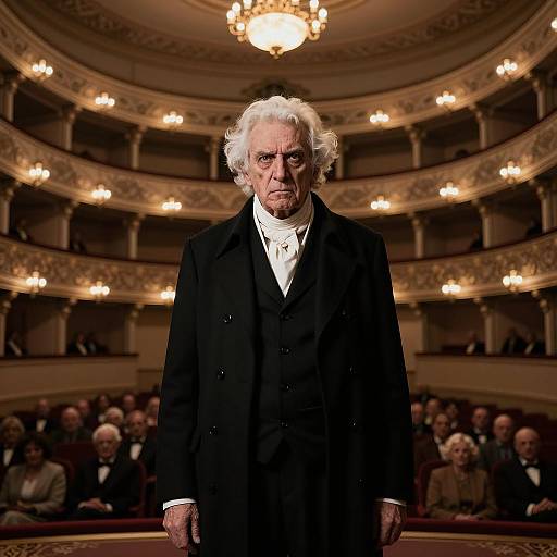 Intense Elder in Elegant Theater Setting