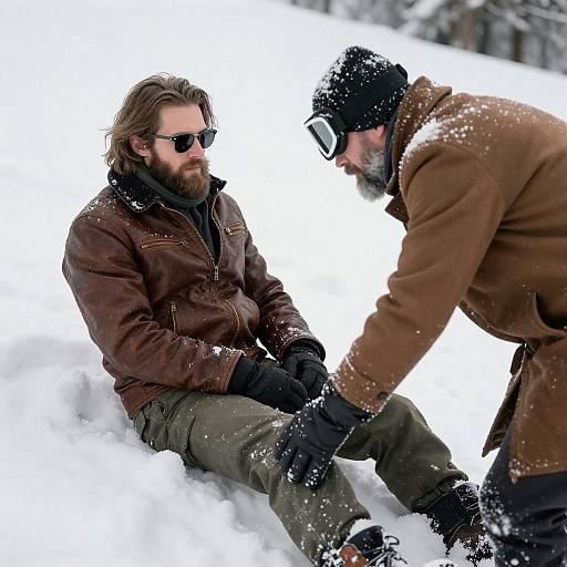 Two Men in a Winter Wonderland Scene