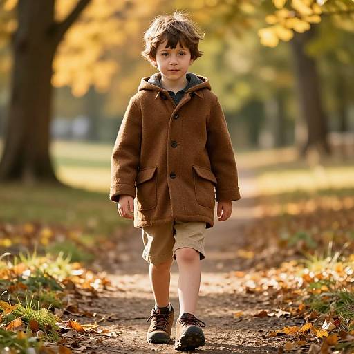 Adventurous Boy in Autumn Forest