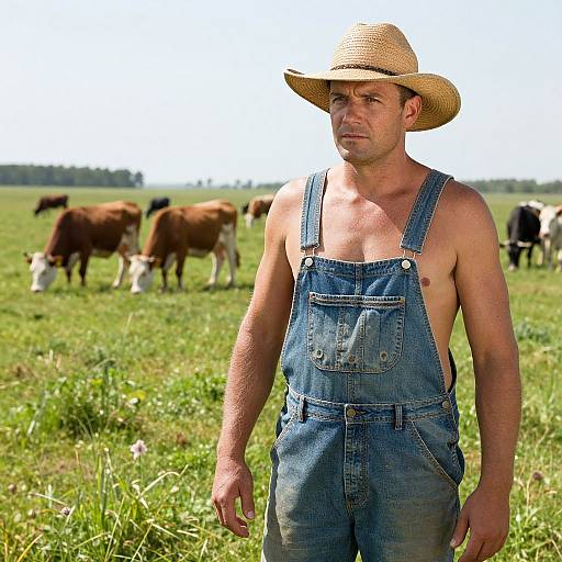 Rugged Man in Verdant Field