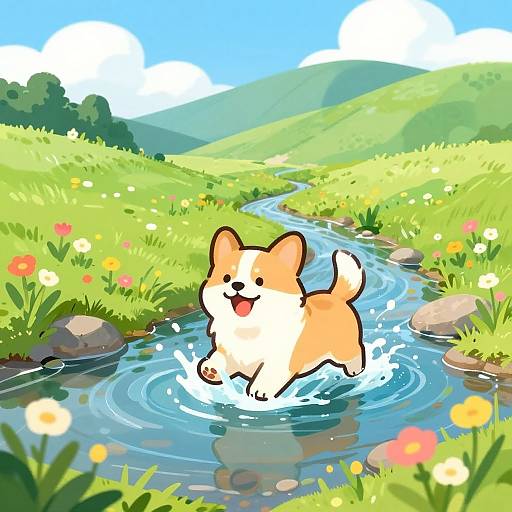 Joyful Puppy in Vibrant Nature Scene