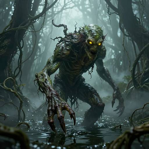 Swamp Horror Creature with Glowing Eyes
