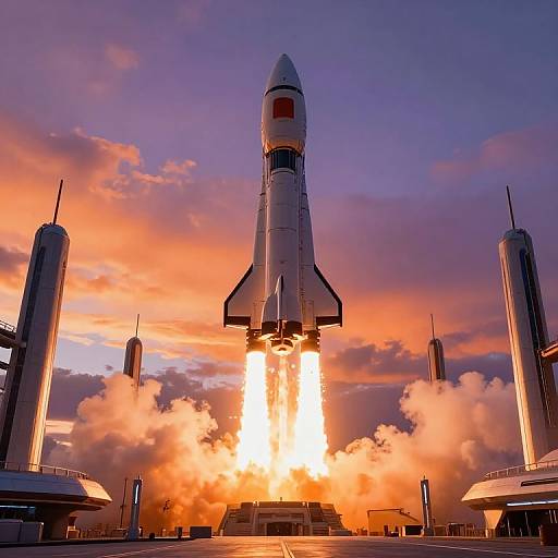 Futuristic Rocket Launch at Dawn