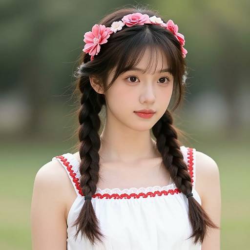 Girl with Braids in White Dress