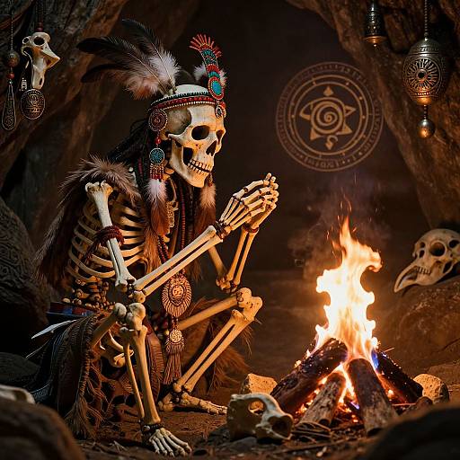 Mystical Shaman Skeleton by Fire