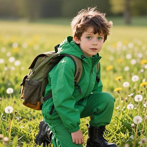 Curious Boy in Green Meadow