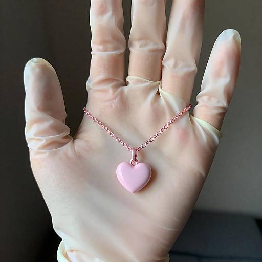 Latex Gloved Hand Holding Pink Heart Pendant