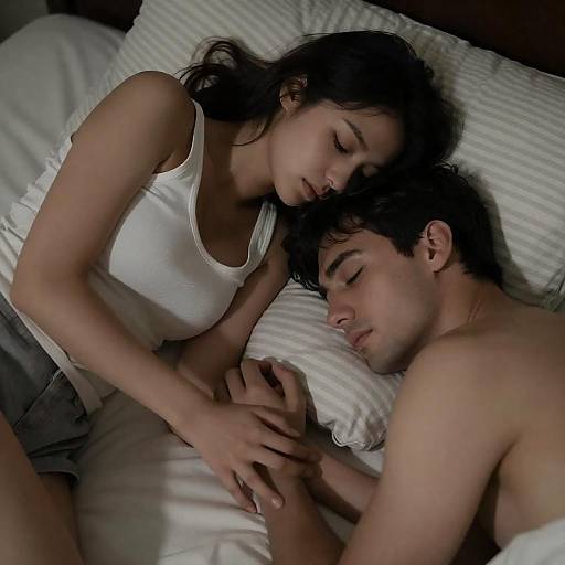 Intimate Bedside Moment: A Couple's Embrace