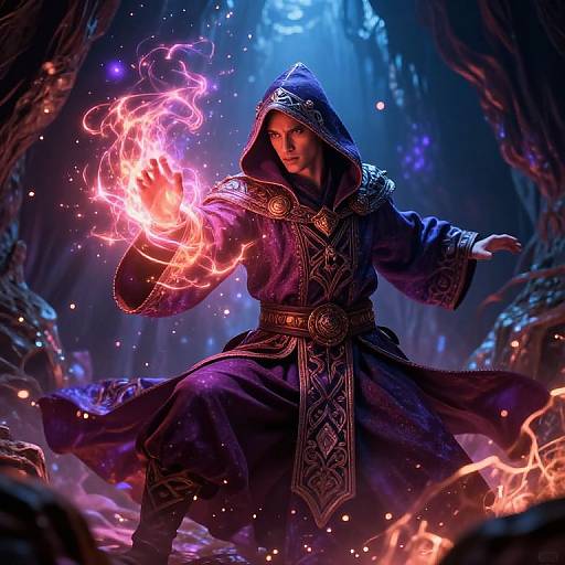 Elemental Mage in Mystical Cavern